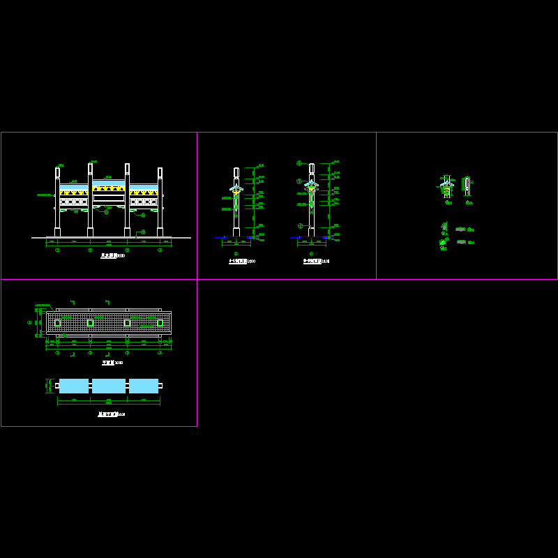 三门四柱牌坊大样CAD图纸 - 1