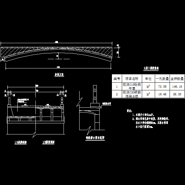 两跨钢筋混凝土拱桥加固设计CAD图纸 - 1