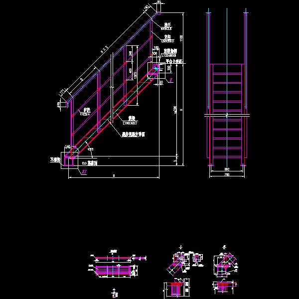 45度钢楼梯节点构造CAD详图纸 - 1