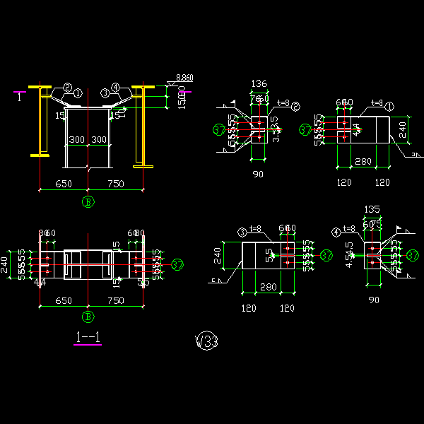 抗风柱与梁连接示意节点构造详细设计CAD图纸 - 1