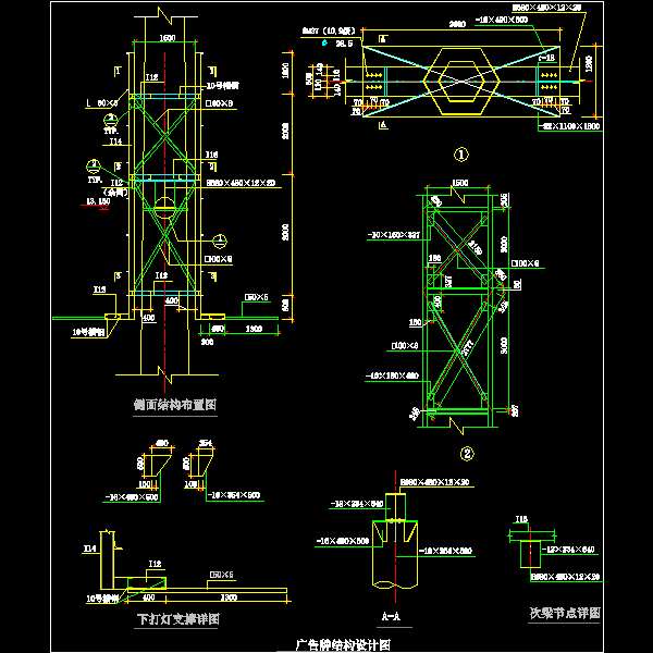 桁架广告牌结构CAD施工方案图纸 - 1
