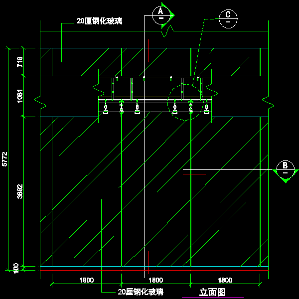 吊挂式玻璃幕墙节点构造详细设计CAD图纸（二）（立面图纸） - 1