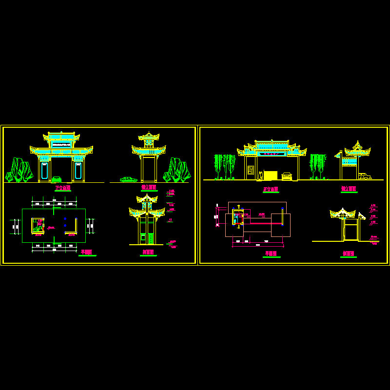 公园大门CAD施工图纸 - 1