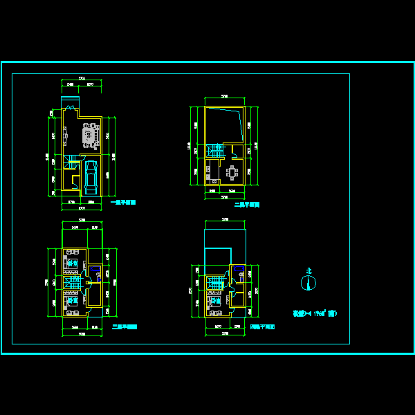 4层独栋别墅有车库户型CAD图纸(196)(标准层建筑面积) - 1
