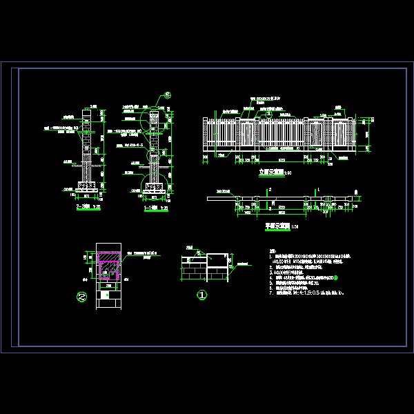 围墙节点构造CAD详图纸 - 1