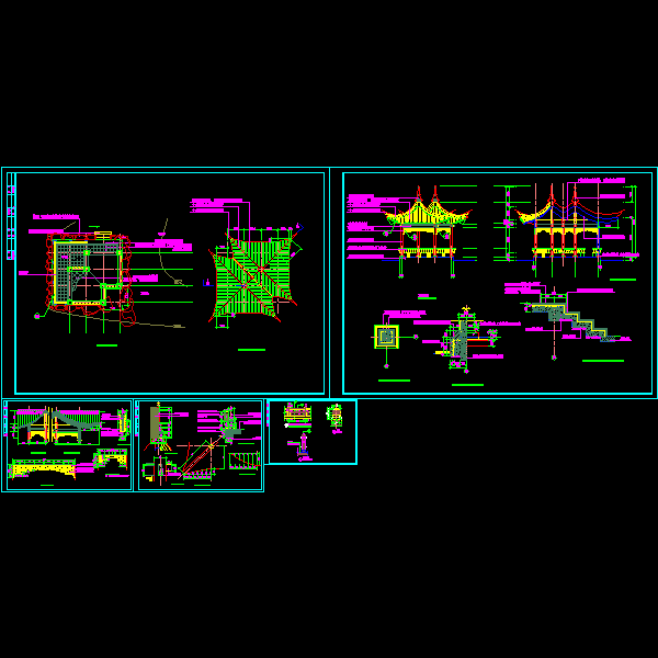 中式灰琉璃瓦双亭详细设计CAD图纸 - 1