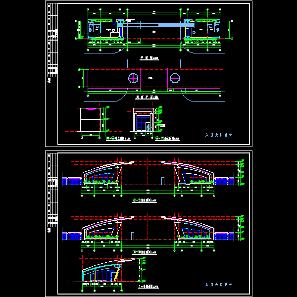 小区大门入口节点详细设计CAD图纸 - 1