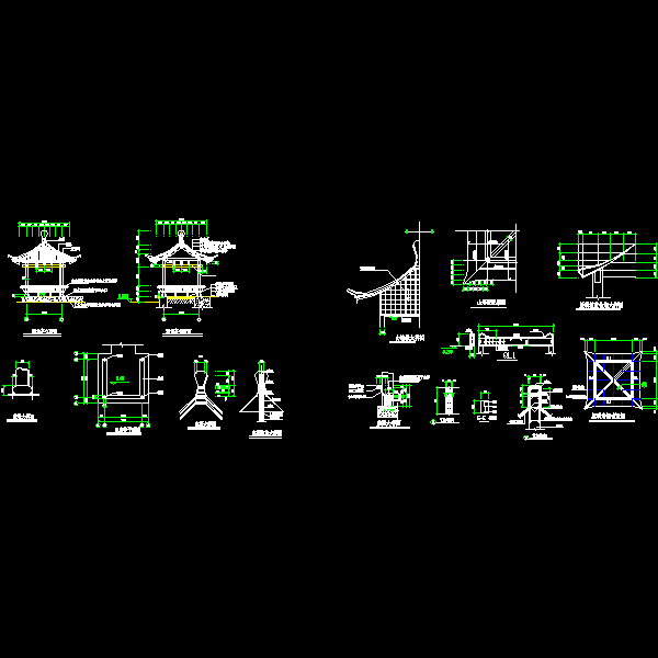 四角亭节点大样设计CAD图纸 - 1