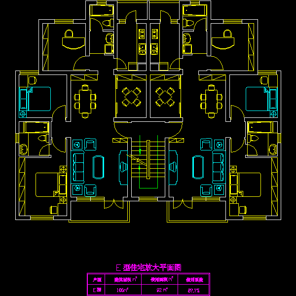 板式多层一梯二户有跃层户型CAD图纸(153/153)(标准层建筑面积) - 1