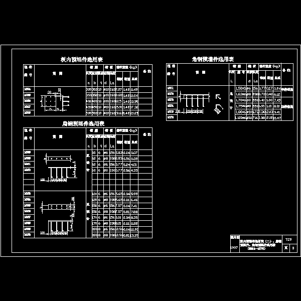 CAD板内预埋件选用表、扁钢预埋件、角钢预埋件选用表（M054-M076） - 1