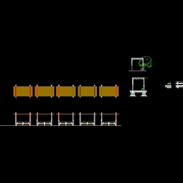 小区木廊架施工CAD详图纸 - 1