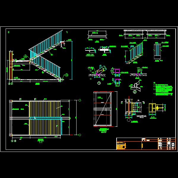钢结构直跑楼梯节点构造详建筑设计CAD图纸(膨胀螺栓) - 1