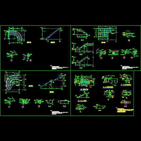 弧形直跑钢楼梯节点构造详细设计CAD图纸 - 1