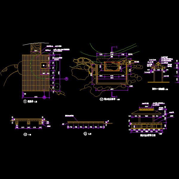 公园观水台及草亭设计CAD图纸详图(立面) - 1
