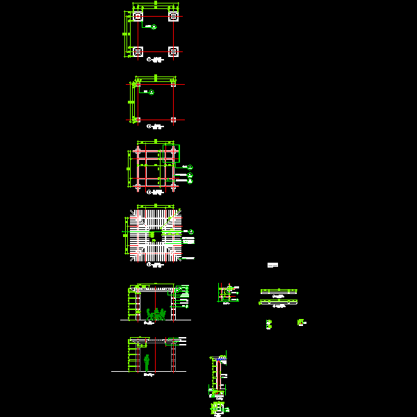 方形廊架施工CAD详图纸 - 1