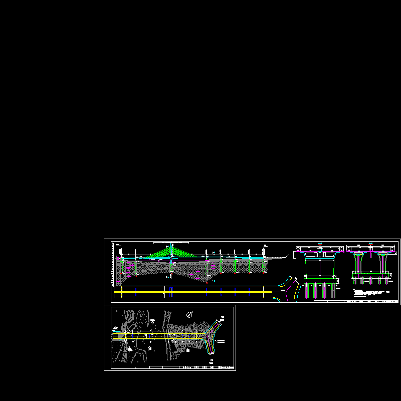 8080米双孔预应力混凝土部分斜拉桥桥式总布置节点CAD详图纸设计 - 1