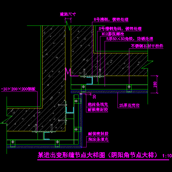 玻璃幕墙进出变形缝节点CAD大样图纸 - 1