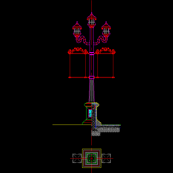 欧式风格灯柱节点CAD详图纸——泛亚景观 - 1