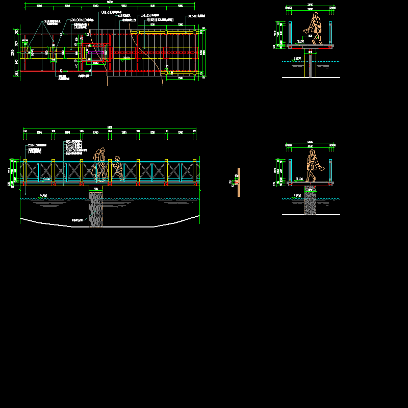2.5米宽木栈道施工大样CAD图纸 - 1