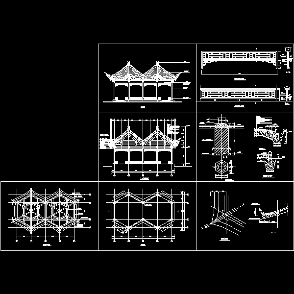 木结构六角连亭CAD施工方案图纸，宋式做法 - 1