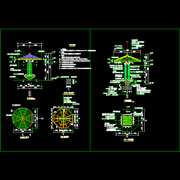 中式现代单柱亭施工CAD详图纸 - 1