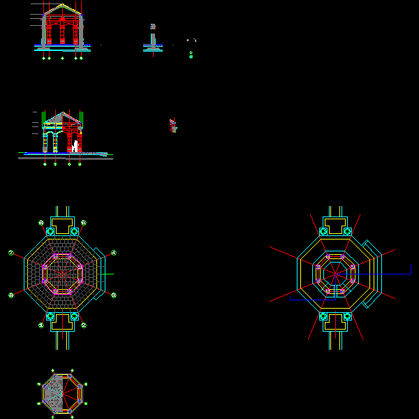 欧式八角亭CAD施工图纸 - 1