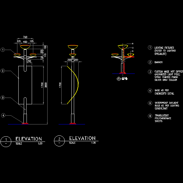 带有路灯旗的灯柱CAD详图纸 - 1