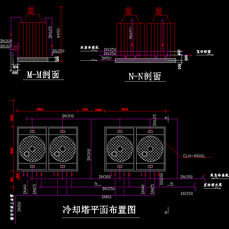 冷却塔平面CAD图纸布置CAD图纸 - 1