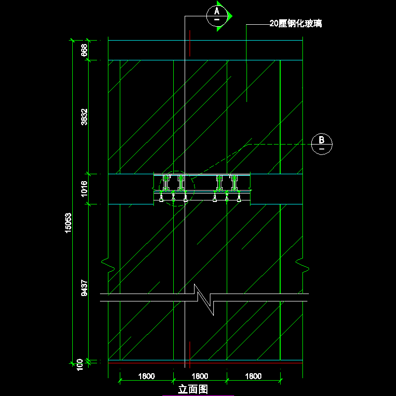 吊挂式玻璃幕墙节点构造CAD详图纸（四）（立面图纸） - 1