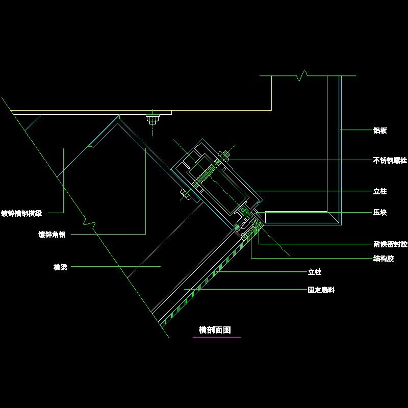 吊挂式玻璃幕墙节点构造CAD详图纸（六）（横剖面图纸二） - 1