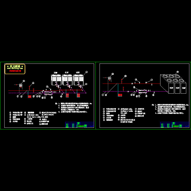 风冷冷热水机组安装CAD大样图 - 1