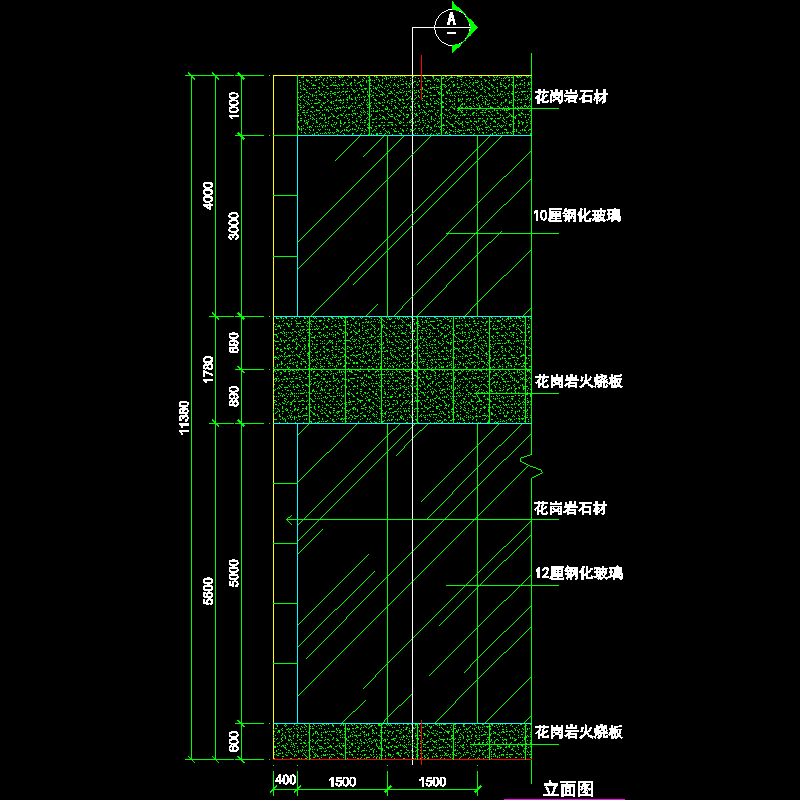吊挂式玻璃幕墙节点构造CAD详图纸（十一）（立面图纸） - 1