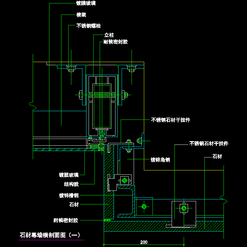 石材幕墙横剖面节点构造CAD详图纸（一） - 1