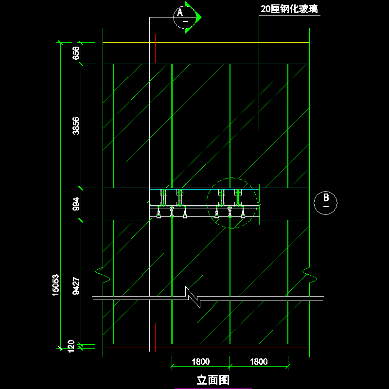 吊挂式玻璃幕墙节点构造CAD详图纸（三）（立面图纸） - 1