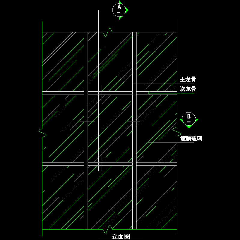 吊挂式玻璃幕墙节点构造CAD详图纸（五）（立面图纸） - 1