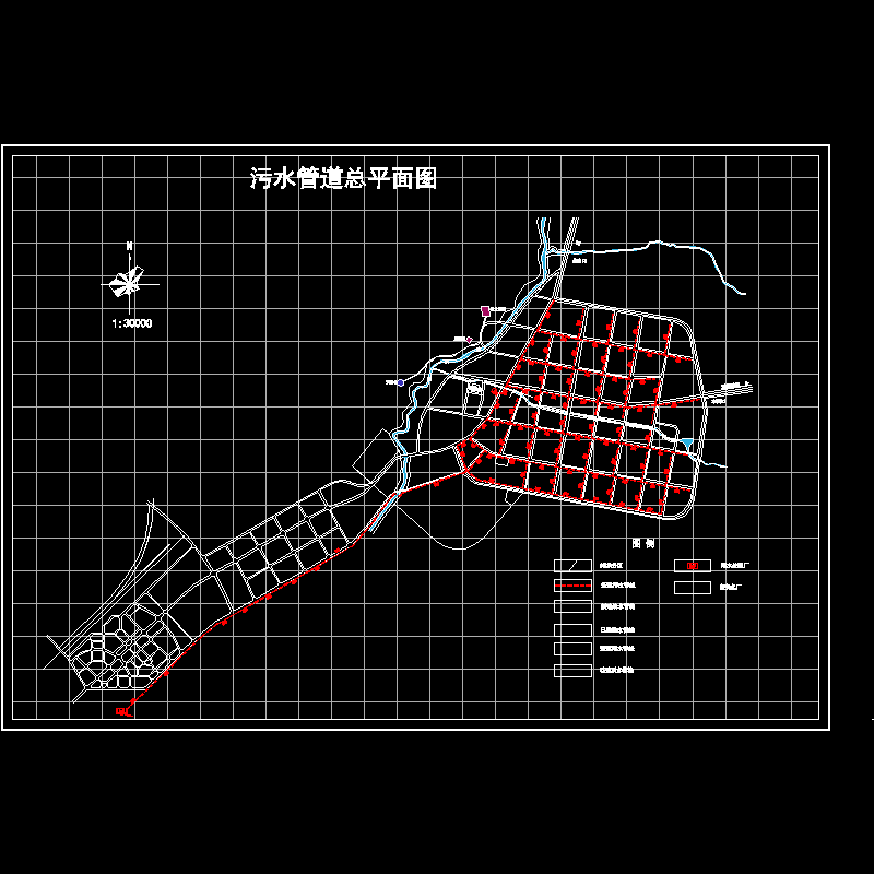 县城排水管网规划CAD施工图纸 - 1