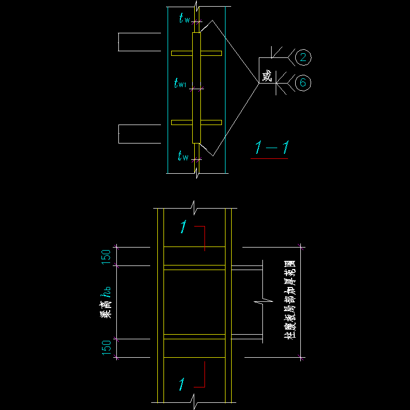 焊接工字形柱腹板在节点域的补强措施节点构造CAD详图纸 - 1