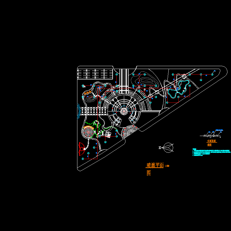 广场喷灌平面CAD图纸 - 1