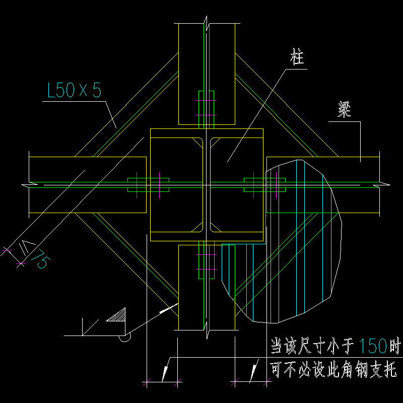 柱与梁交接处的压型钢板支托节点构造CAD详图纸 - 1