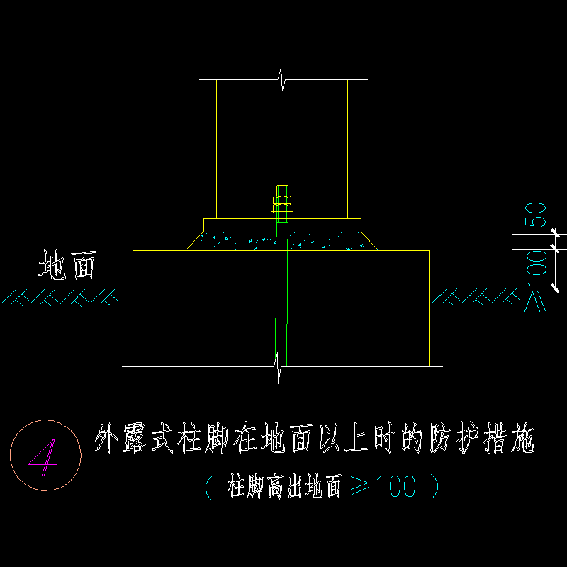 外露式柱脚在地面以上时的防护措施节点构造CAD详图纸 - 1