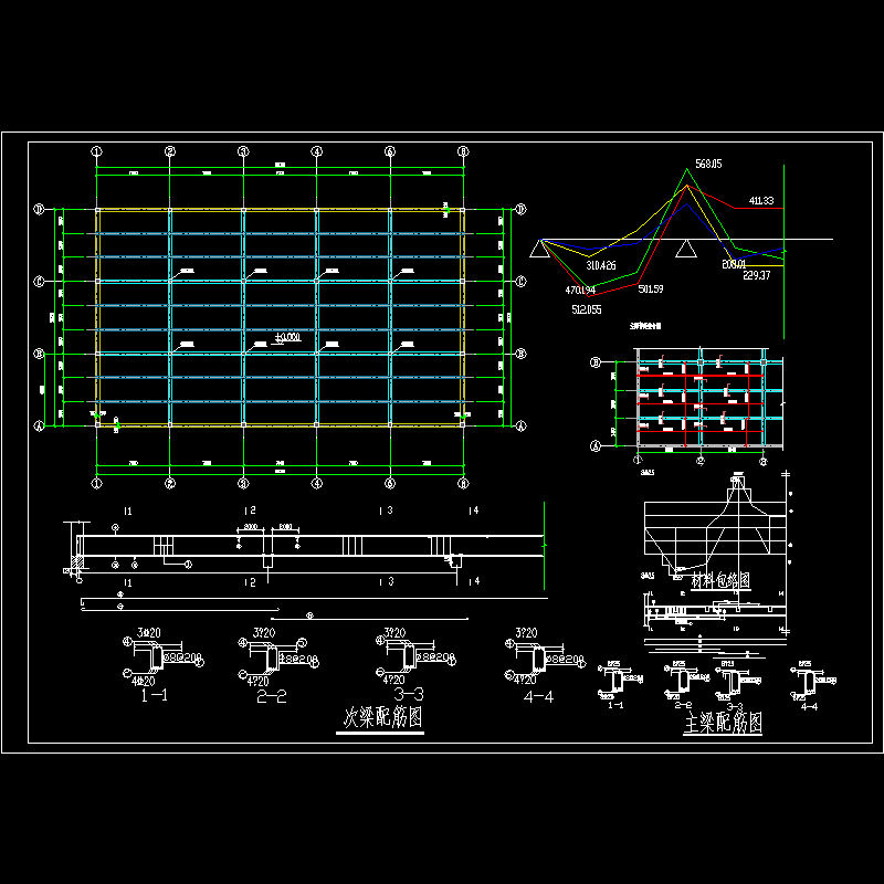 厂房肋梁楼盖设计CAD图纸及计算书（课程设计） - 1