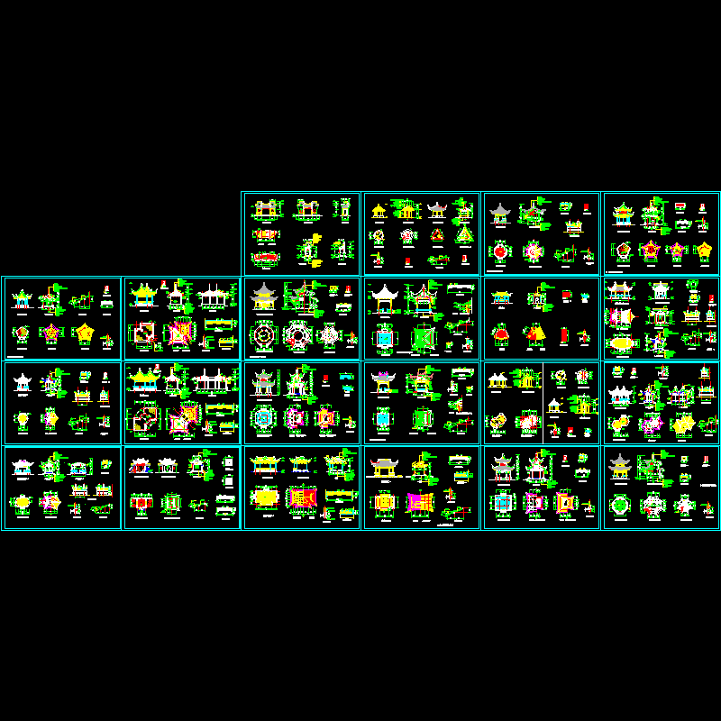 各种中式亭建筑设计CAD施工图纸 - 1