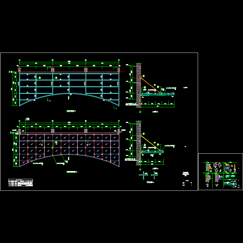 弧形点玻式玻璃雨篷结构CAD施工图纸 - 1