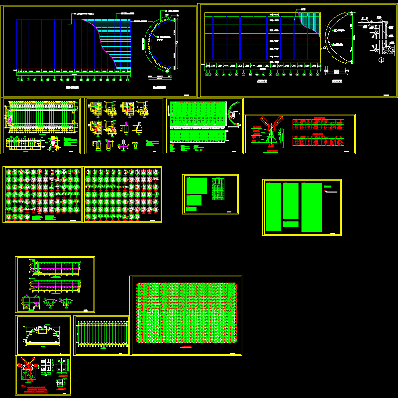 铝矿半圆形空间网架结构CAD施工大样图 - 1