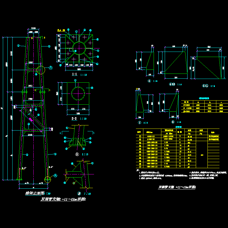 双钢管支架H=11～13m节点构造CAD详图纸 - 1