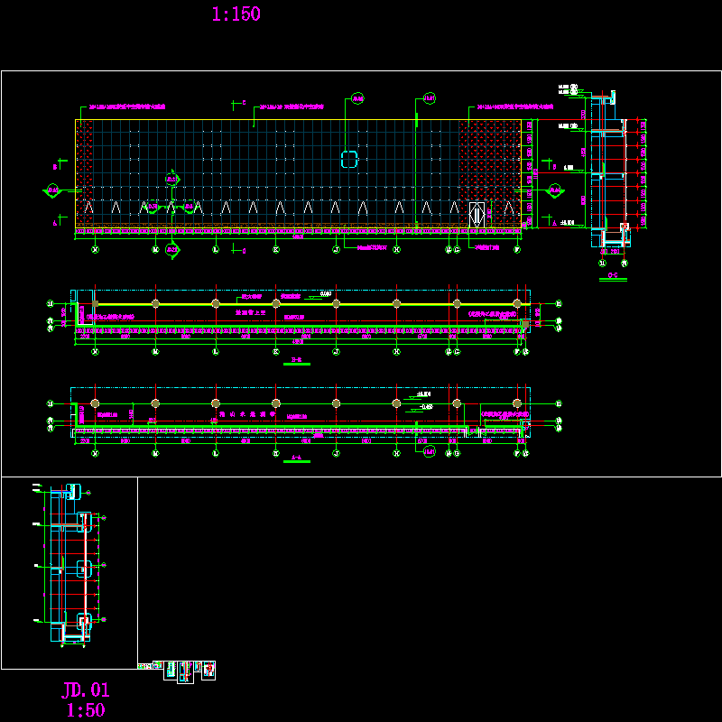 工程单索幕墙结构设计CAD图纸 - 1