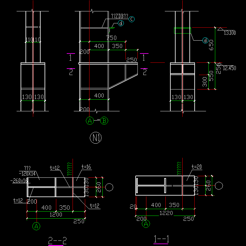 单牛腿节点构造CAD详图纸 - 1