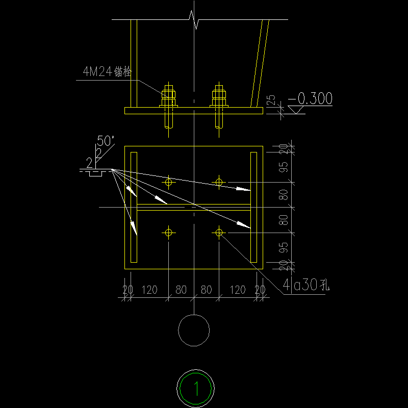 400X350柱脚节点构造CAD详图纸 - 1