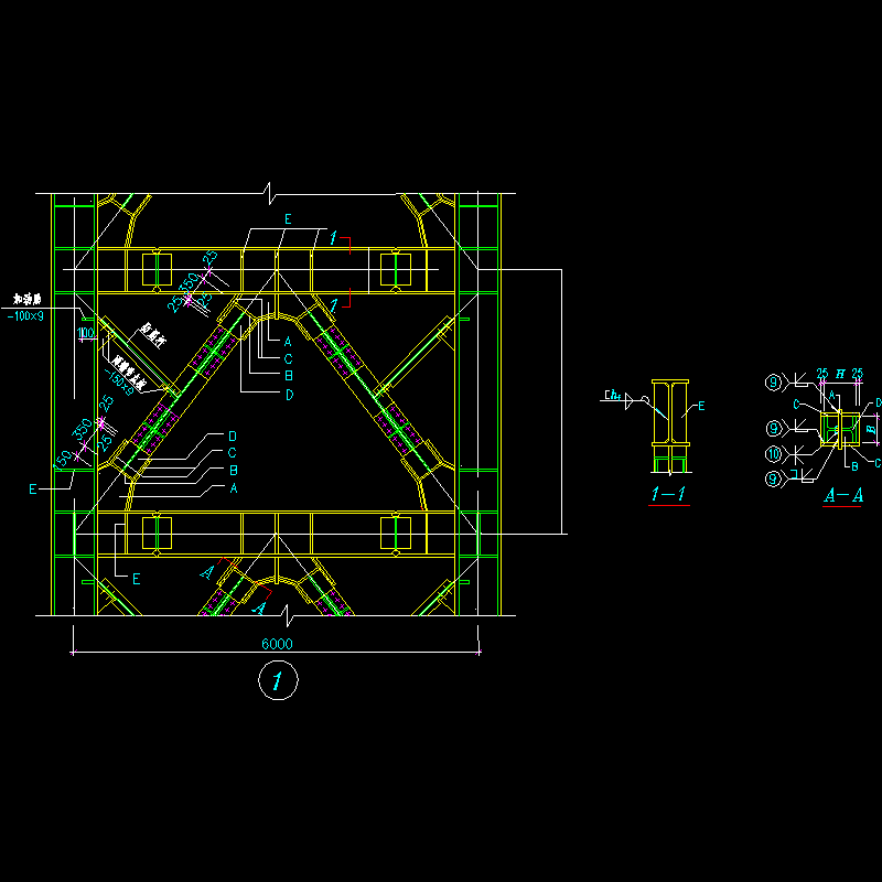 人字形钢支撑连接节点构造CAD详图纸 - 1