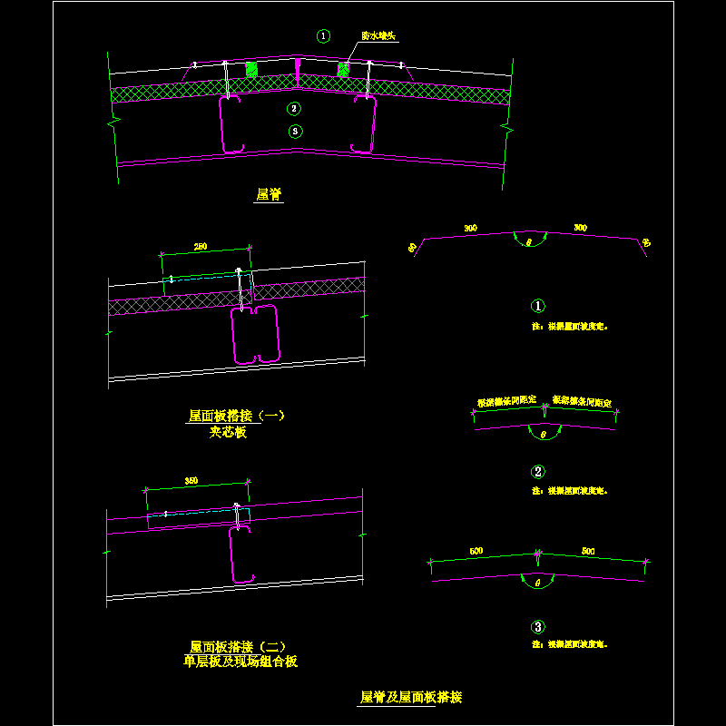 屋脊及屋面板搭接节点构造CAD详图纸 - 1